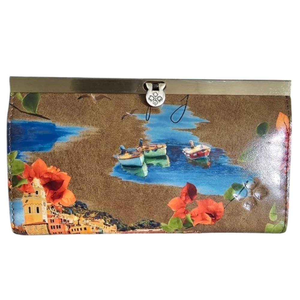 Patricia Nash French Riveria Cauchy Wallet Clutch Blue Coral Green P329530 RFID